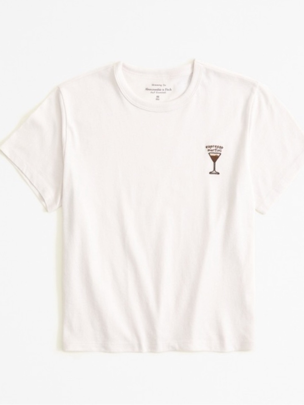 Abercrombie White Short Sleeve Tee with Espresso Martini Embroidery - Medium